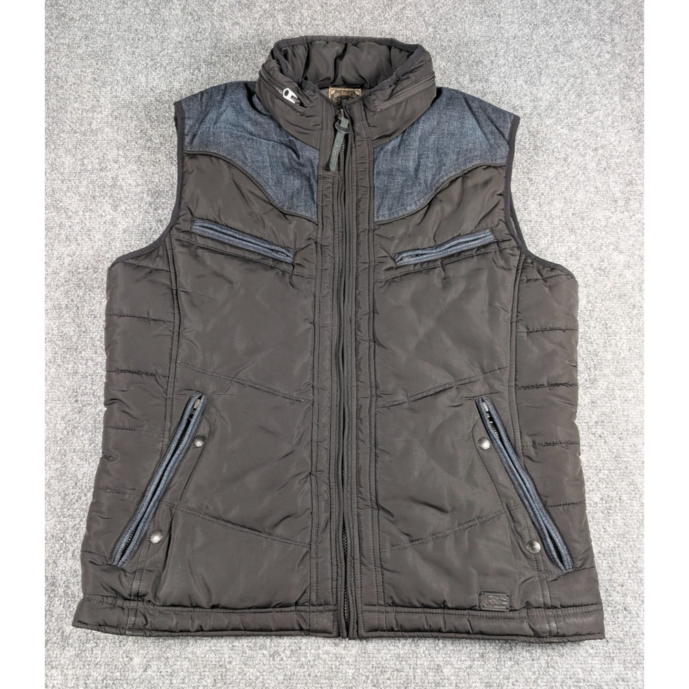 Diesel Wemil Puffer Vest Mens XL Black Blue Denim Hybrid Hideaway Hood